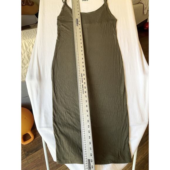 H&M Women Midi Dress M Olive Tank Dress Sleeveless Stretchy - Picture 3 of 8